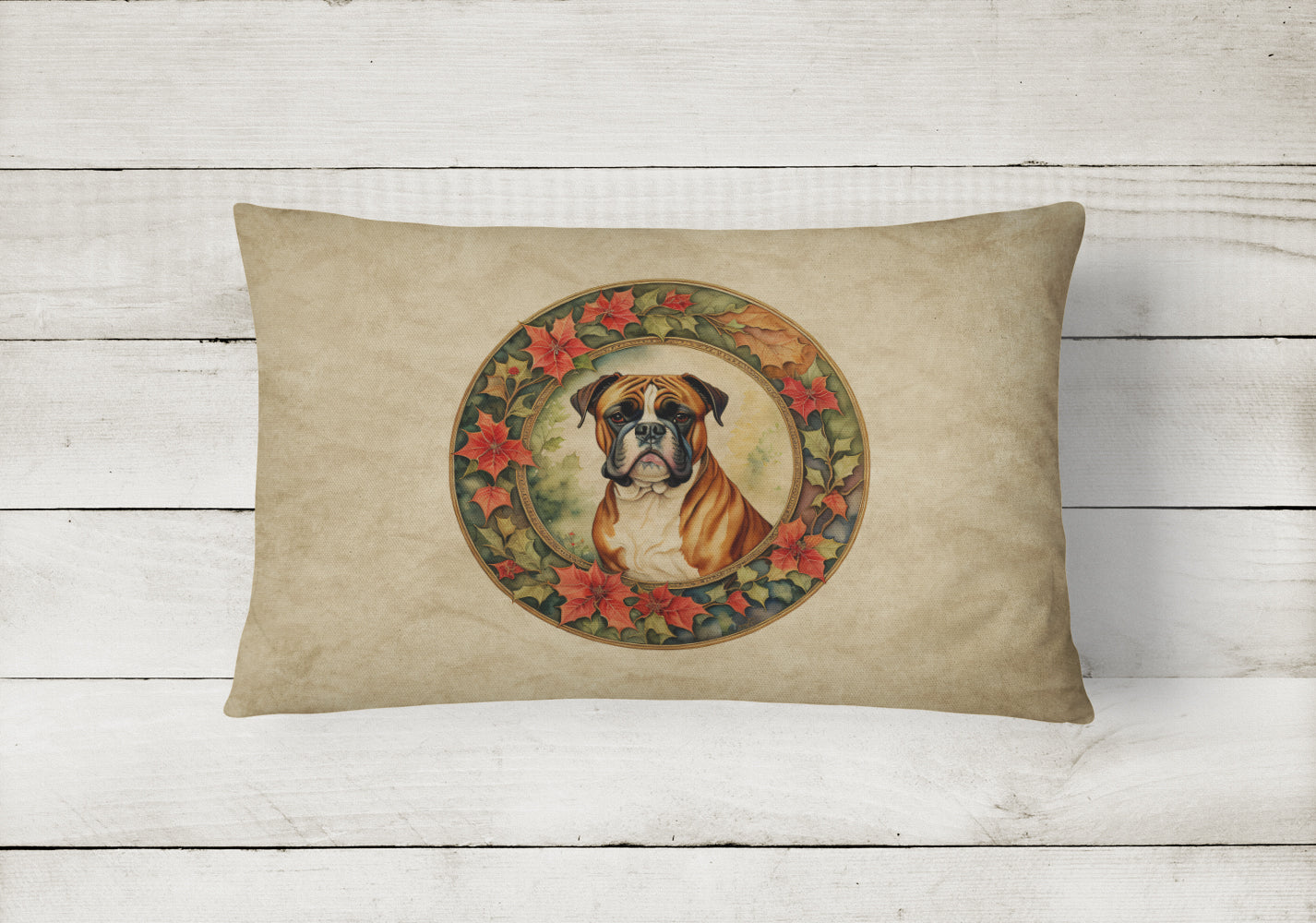 Buy this Boxer Christmas Flowers Throw Pillow