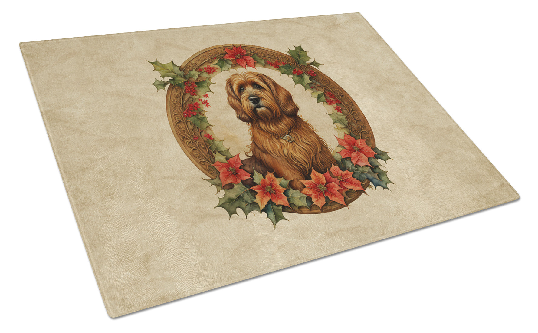 Buy this Briard Christmas Flowers Glass Cutting Board