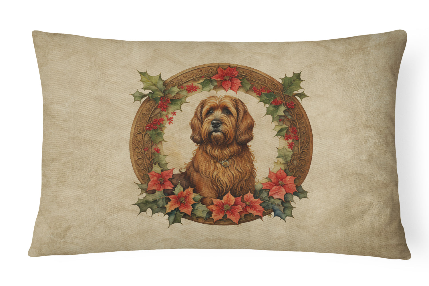 Buy this Briard Christmas Flowers Throw Pillow