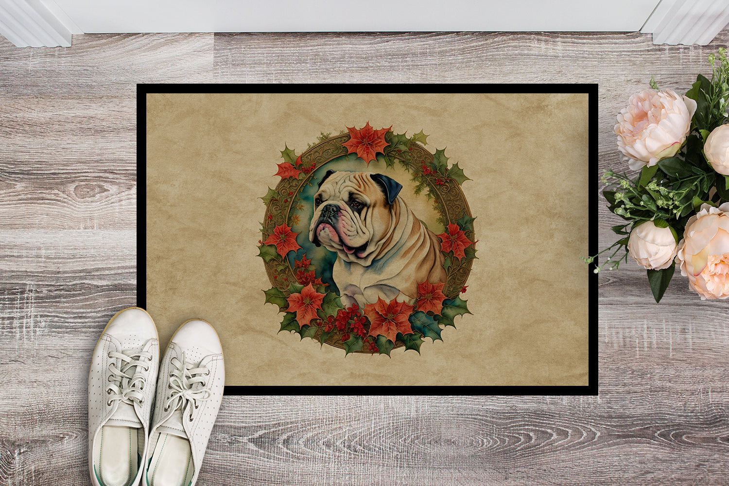 Buy this English Bulldog Christmas Flowers Doormat