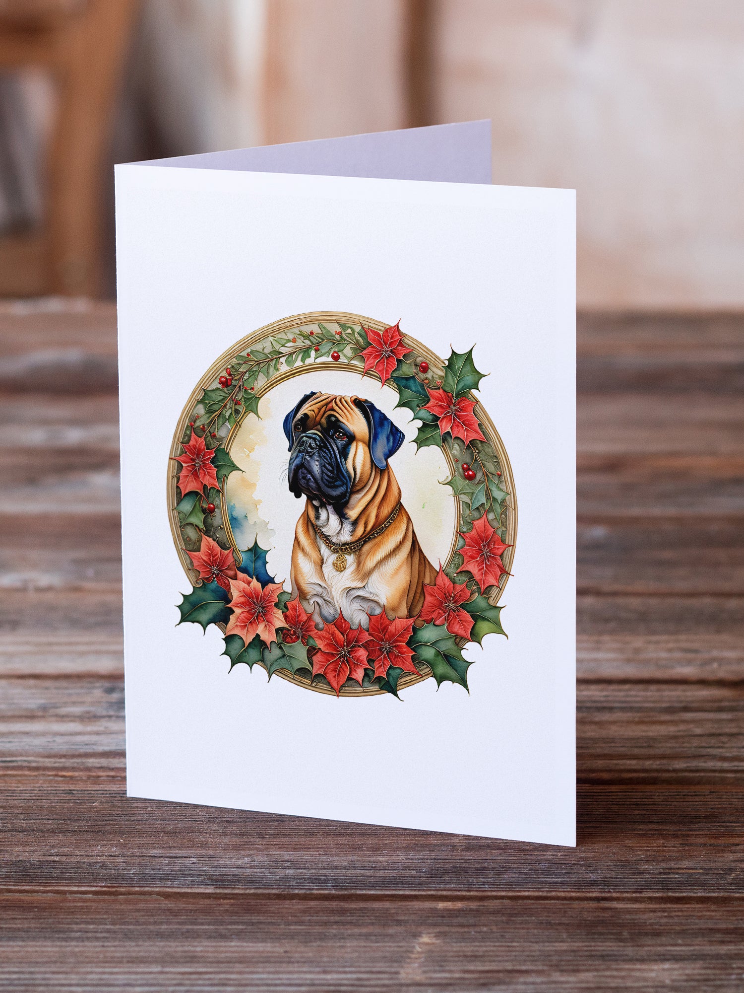 Buy this Bullmastiff Christmas Flowers Greeting Cards Pack of 8