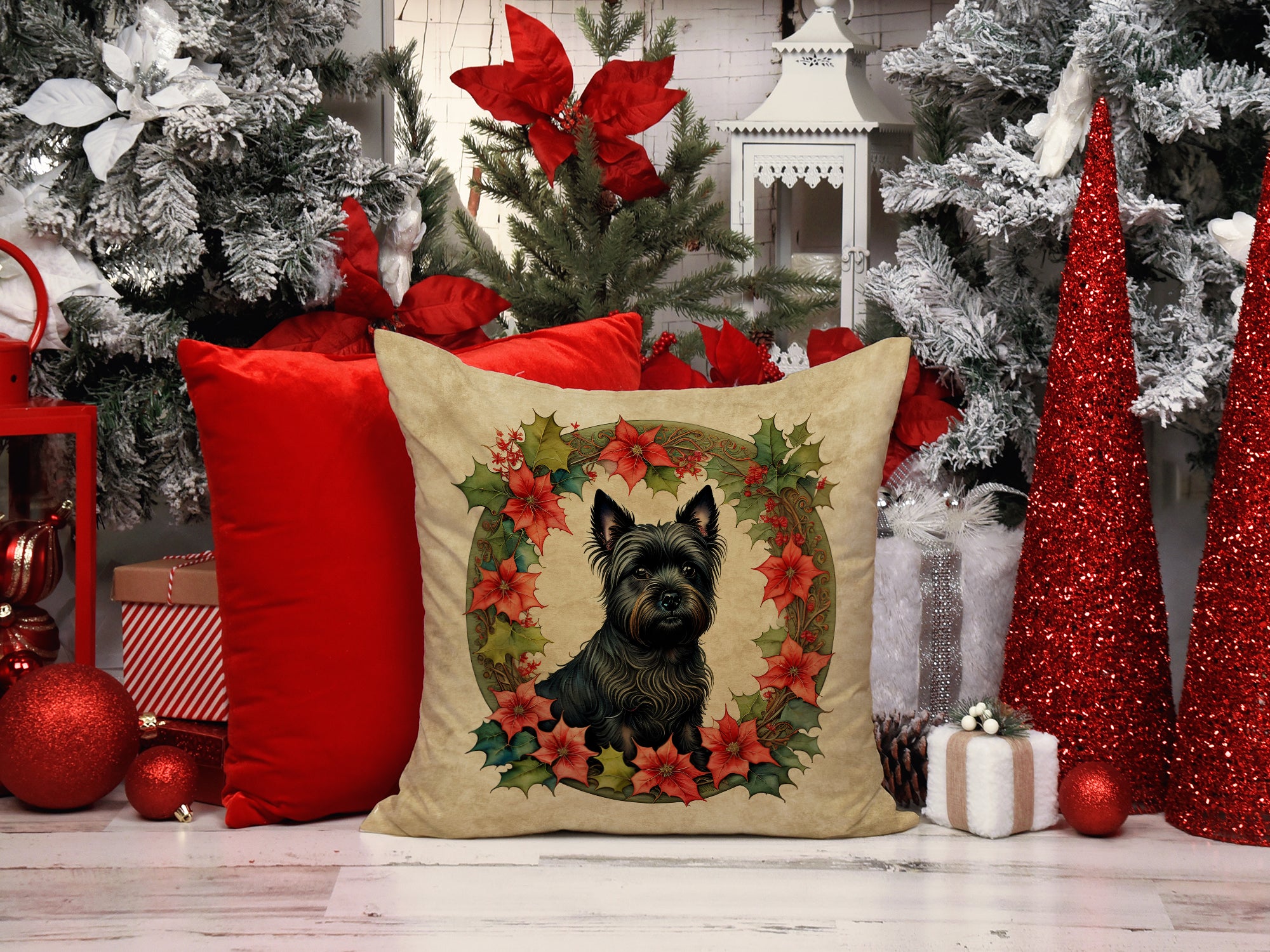 Buy this Cairn Terrier Christmas Flowers Throw Pillow