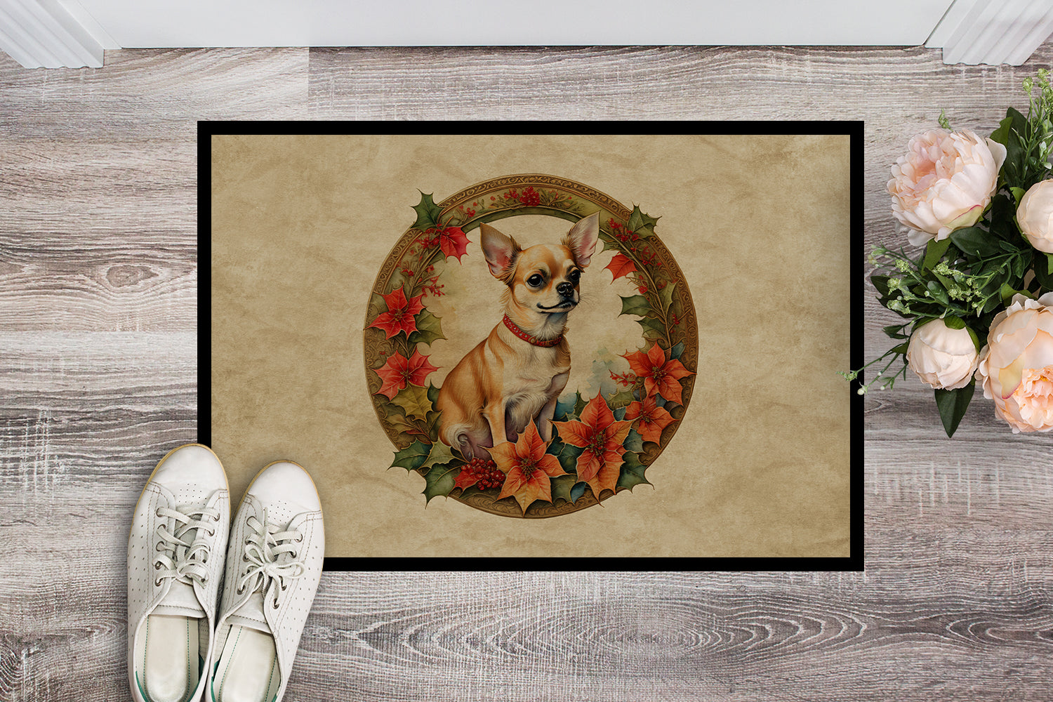 Buy this Chihuahua Christmas Flowers Doormat