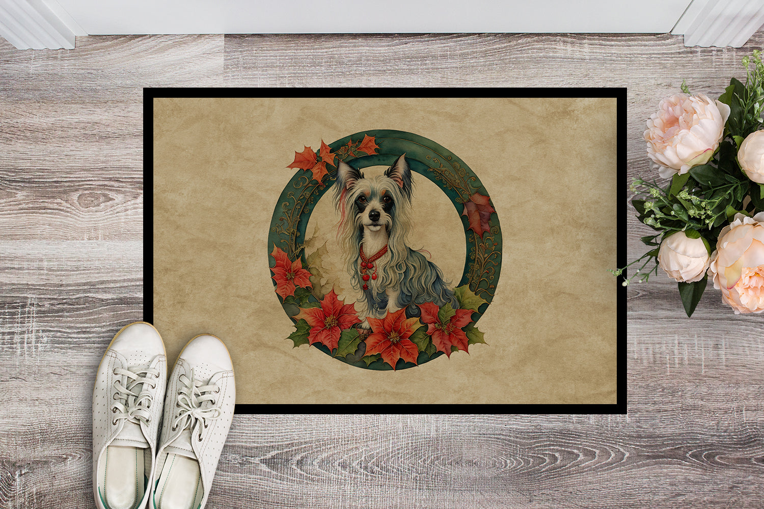 Buy this Chinese Crested Christmas Flowers Doormat