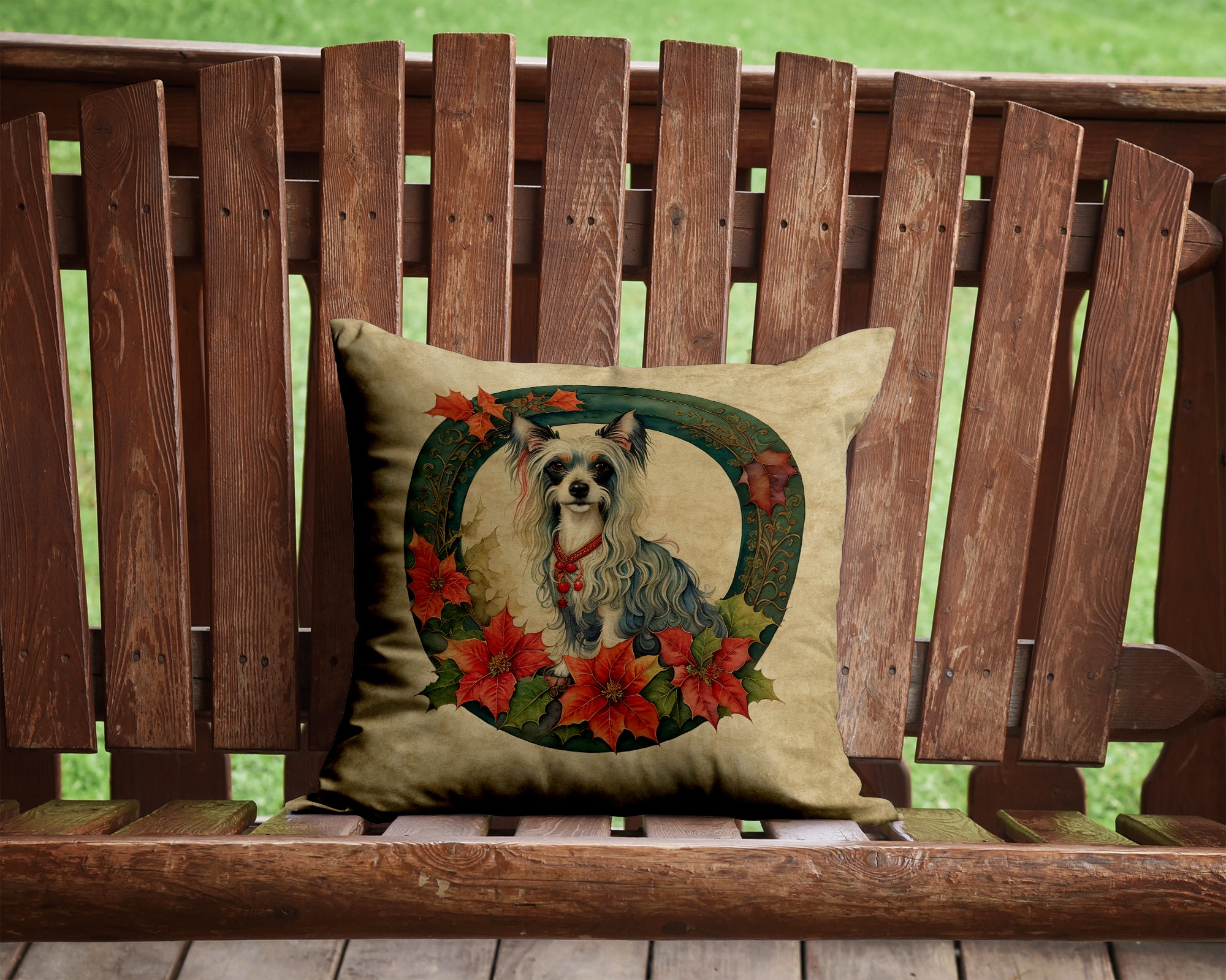 Buy this Chinese Crested Christmas Flowers Throw Pillow