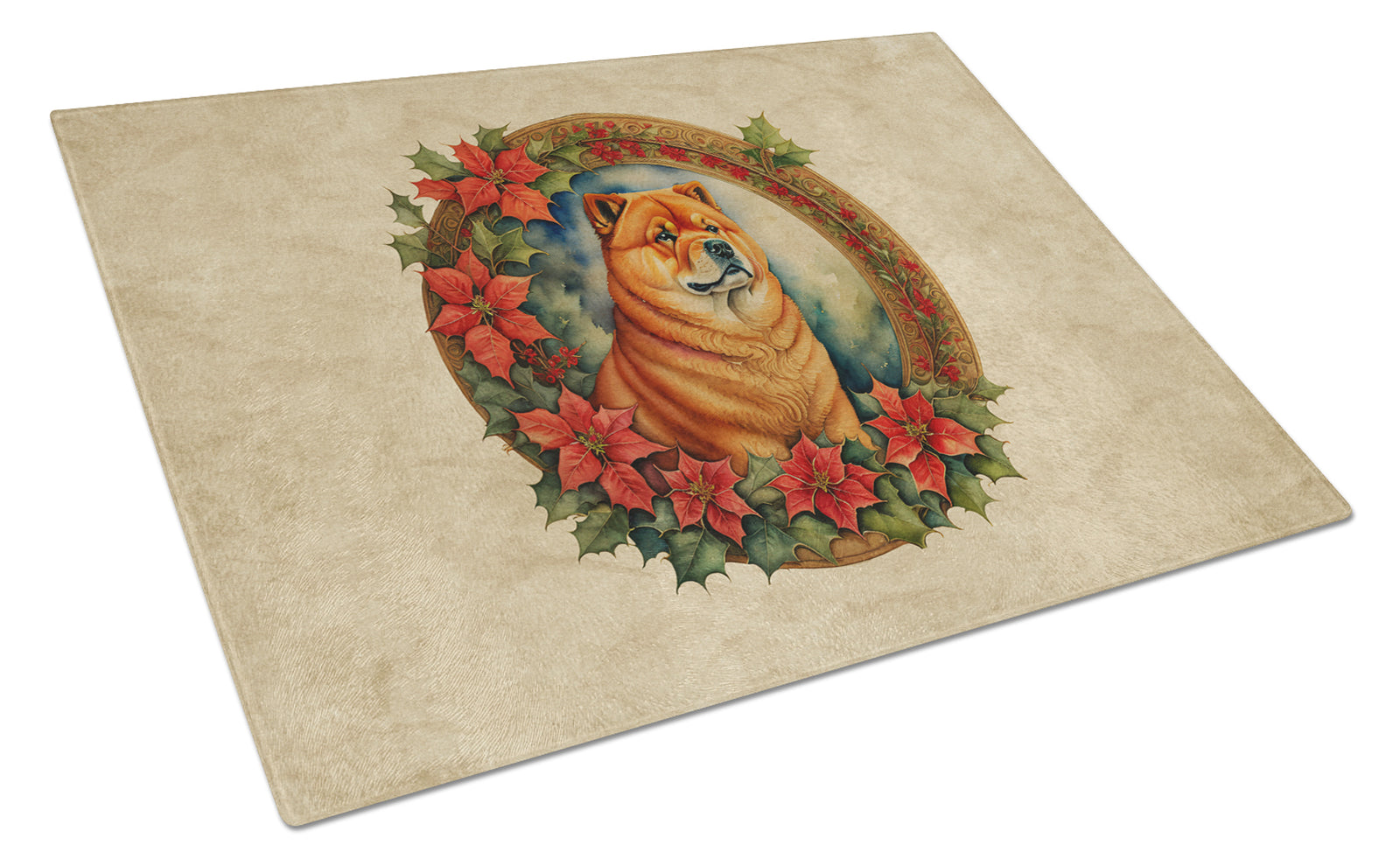 Buy this Chow Chow Christmas Flowers Glass Cutting Board