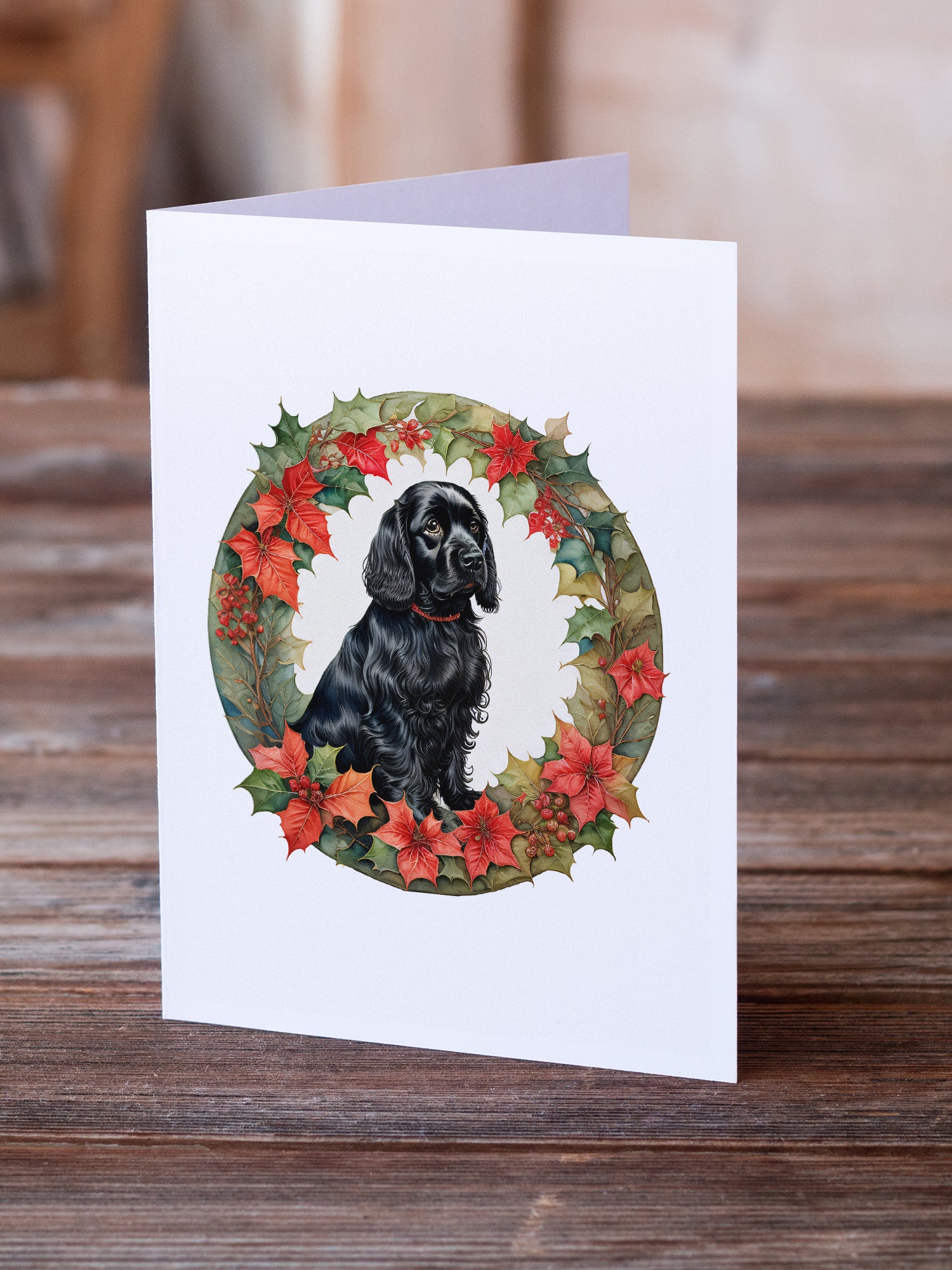 Cocker Spaniel Christmas Flowers Greeting Cards Pack of 8