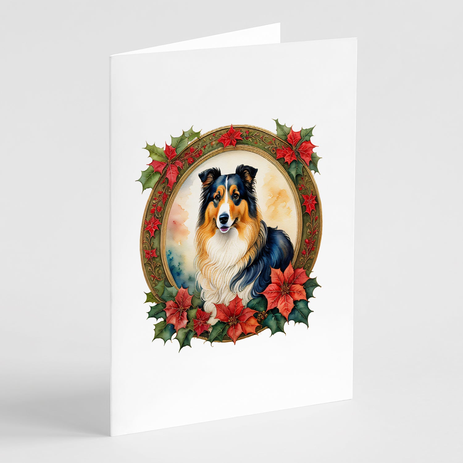 Buy this Collie Christmas Flowers Greeting Cards Pack of 8