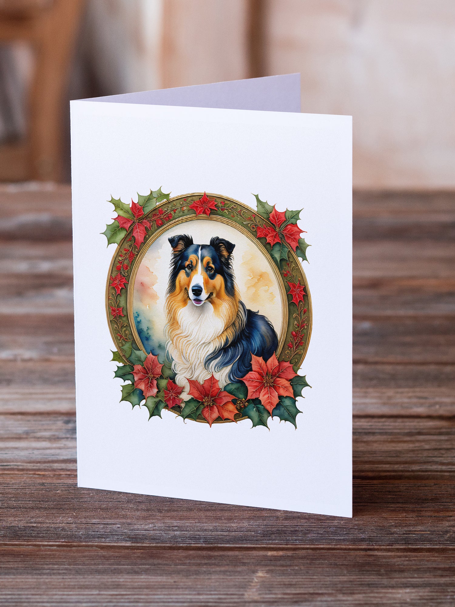 Buy this Collie Christmas Flowers Greeting Cards Pack of 8