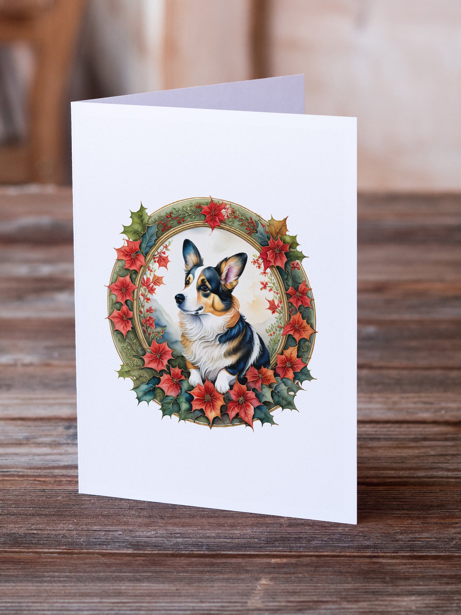 Buy this Corgi Christmas Flowers Greeting Cards Pack of 8