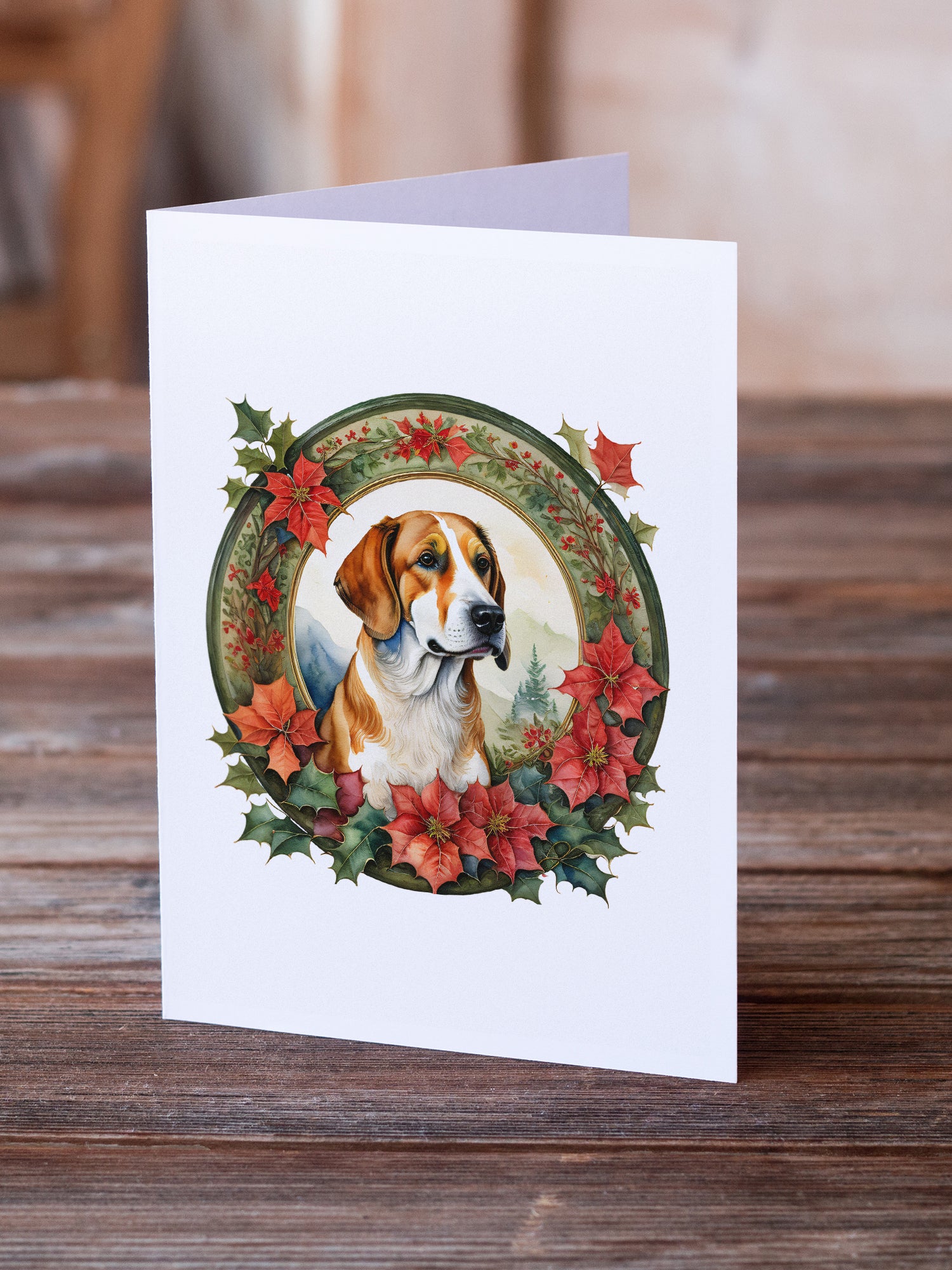 Buy this English Foxhound Christmas Flowers Greeting Cards Pack of 8