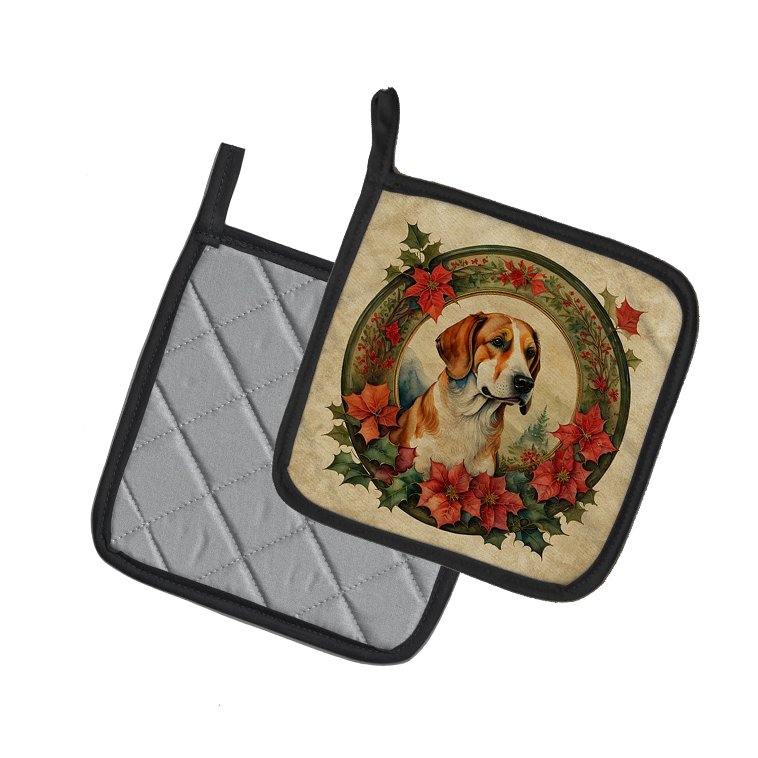 Buy this English Foxhound Christmas Flowers Pair of Pot Holders