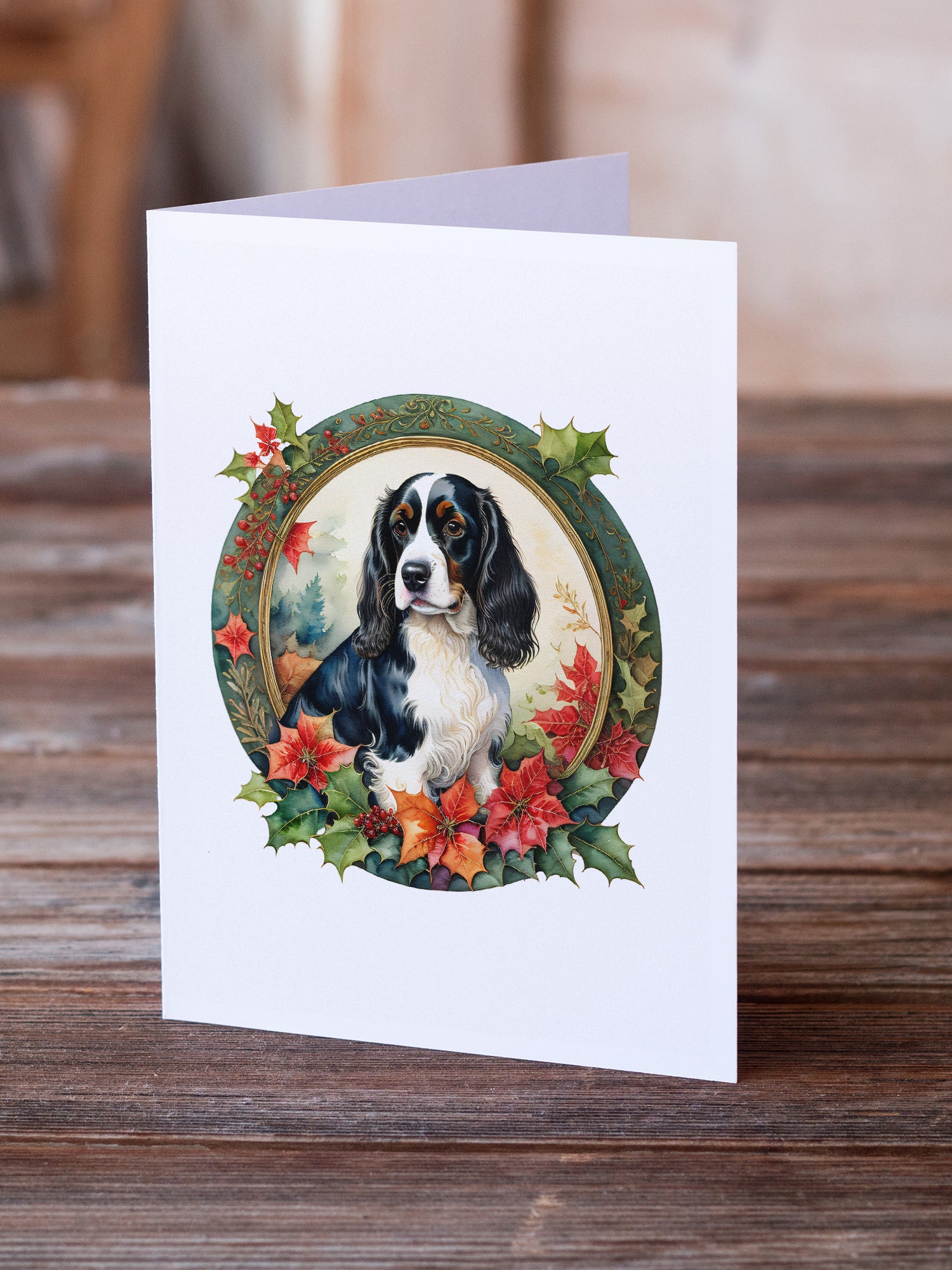 Buy this English Springer Spaniel Christmas Flowers Greeting Cards Pack of 8