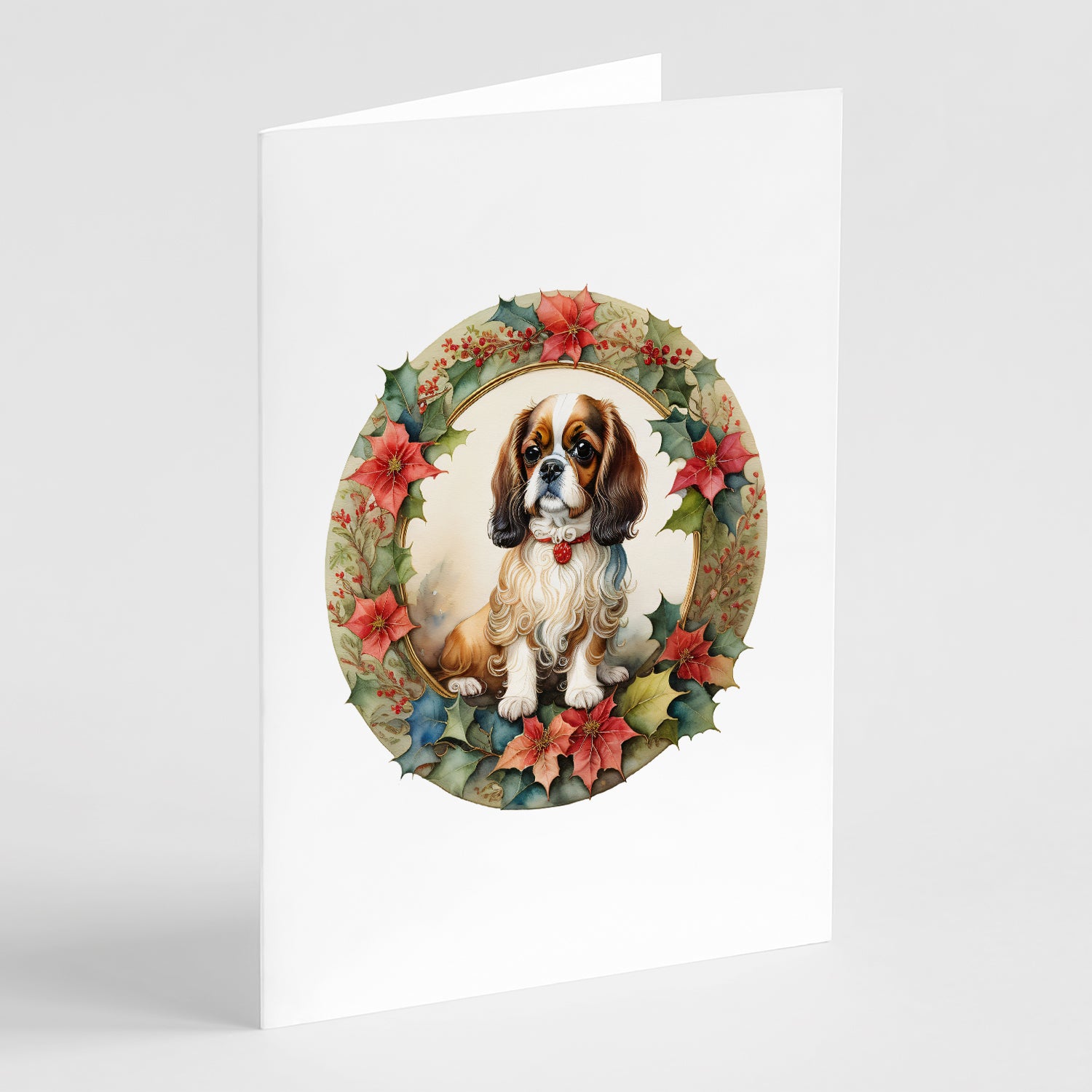 Buy this English Toy Spaniel Christmas Flowers Greeting Cards Pack of 8