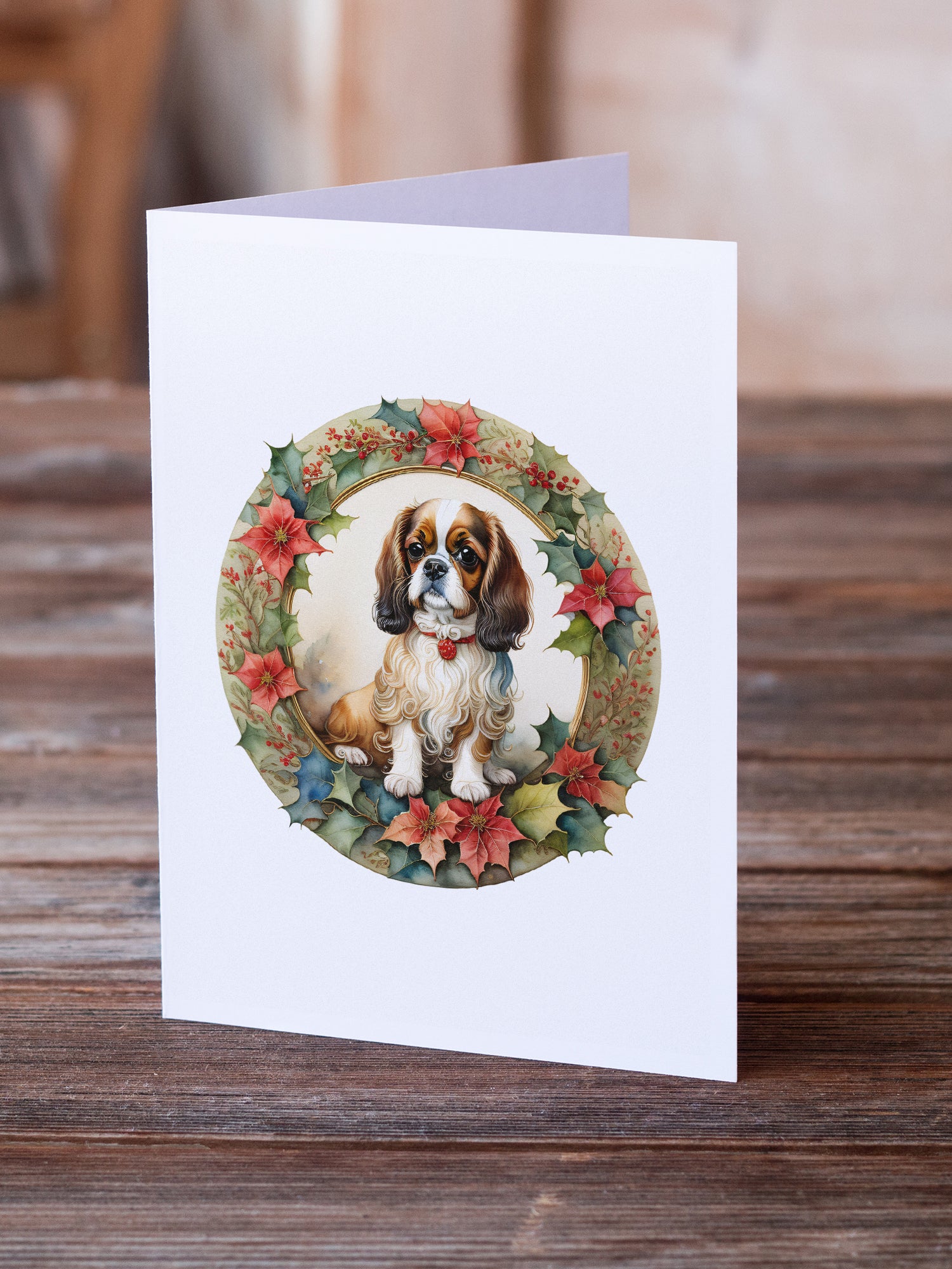 English Toy Spaniel Christmas Flowers Greeting Cards Pack of 8