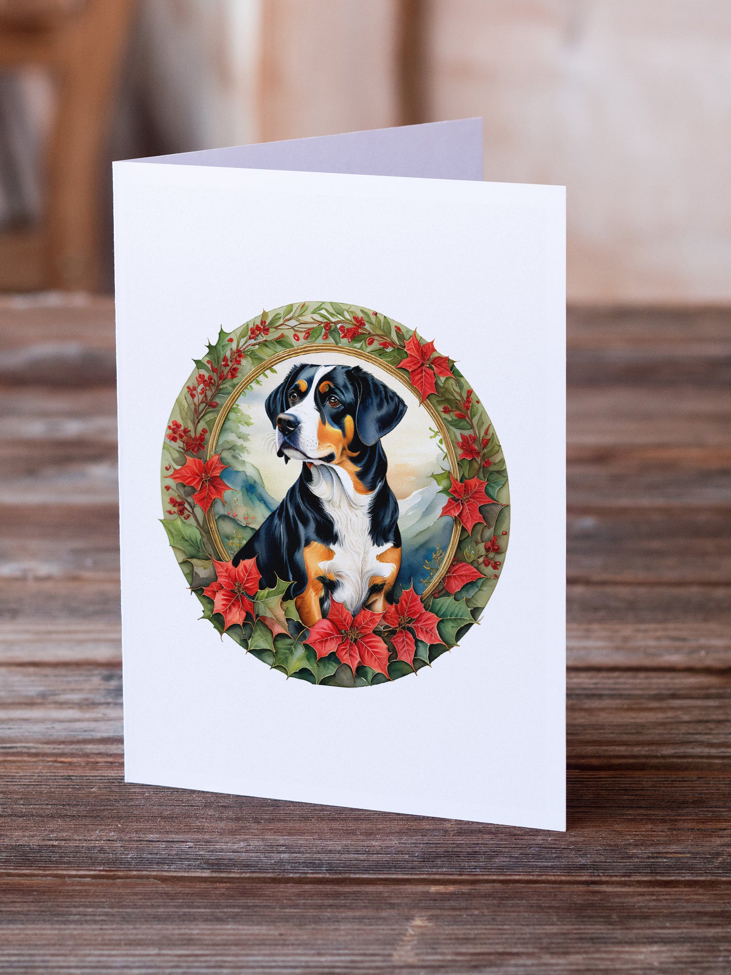 Entlebucher Mountain Dog Christmas Flowers Greeting Cards Pack of 8