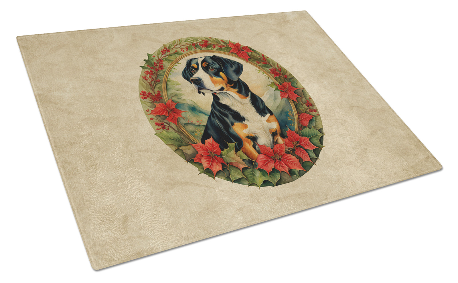 Buy this Entlebucher Mountain Dog Christmas Flowers Glass Cutting Board