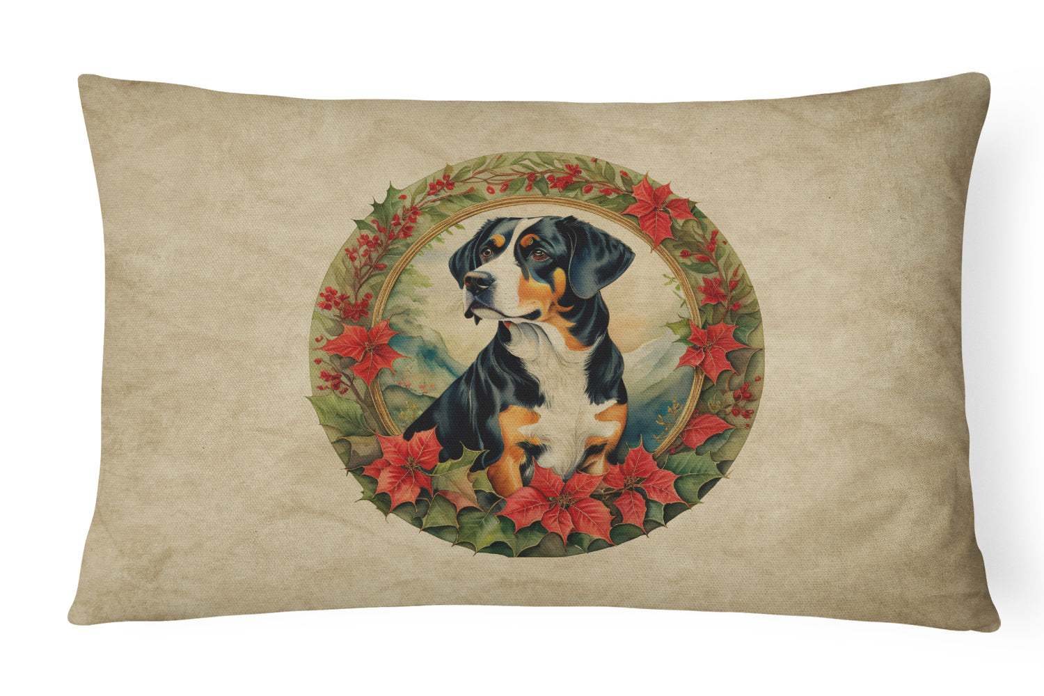 Buy this Entlebucher Mountain Dog Christmas Flowers Throw Pillow