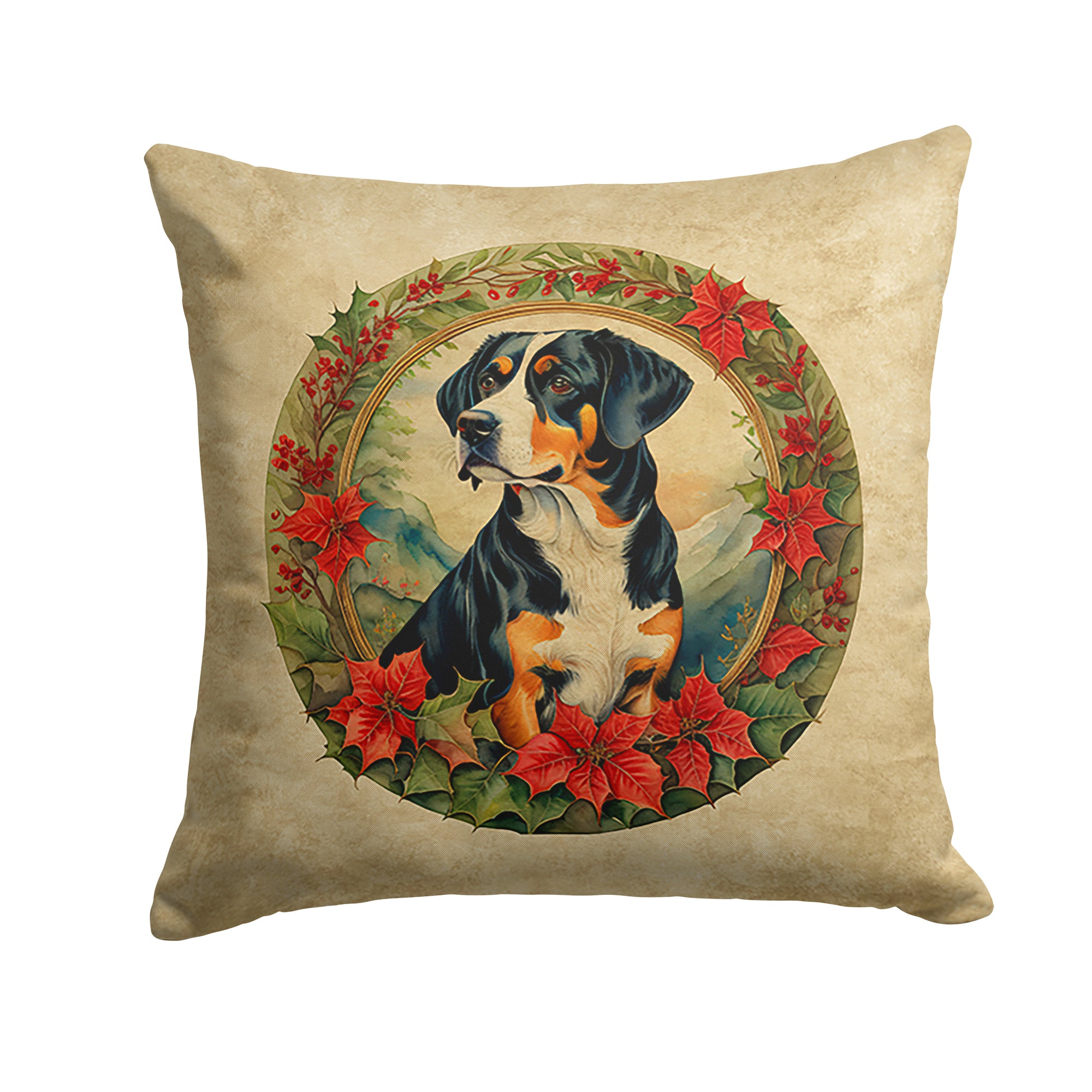 Buy this Entlebucher Mountain Dog Christmas Flowers Throw Pillow