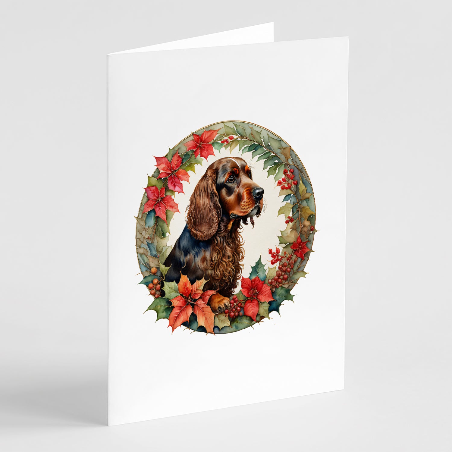 Buy this Field Spaniel Christmas Flowers Greeting Cards Pack of 8