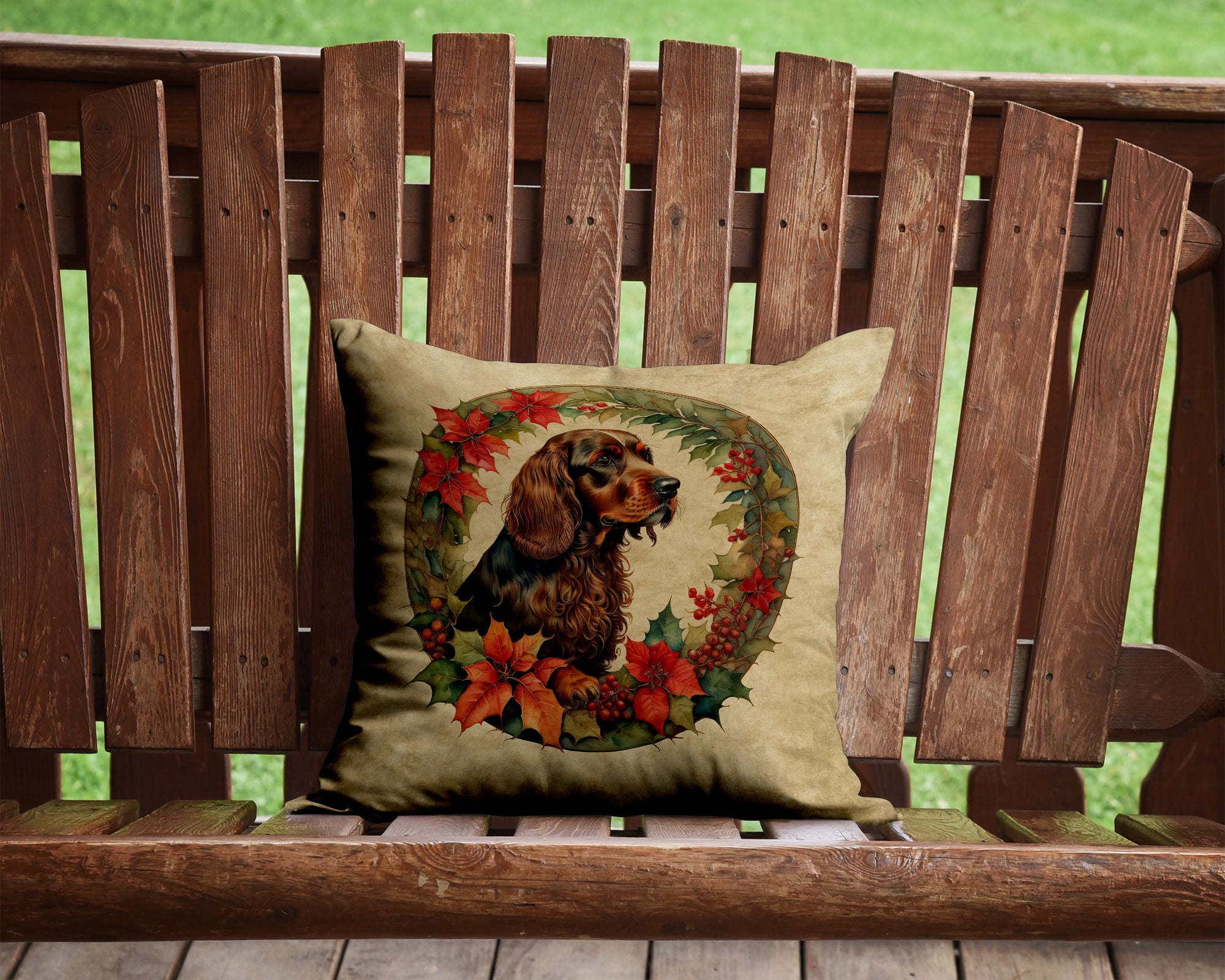 Buy this Field Spaniel Christmas Flowers Throw Pillow