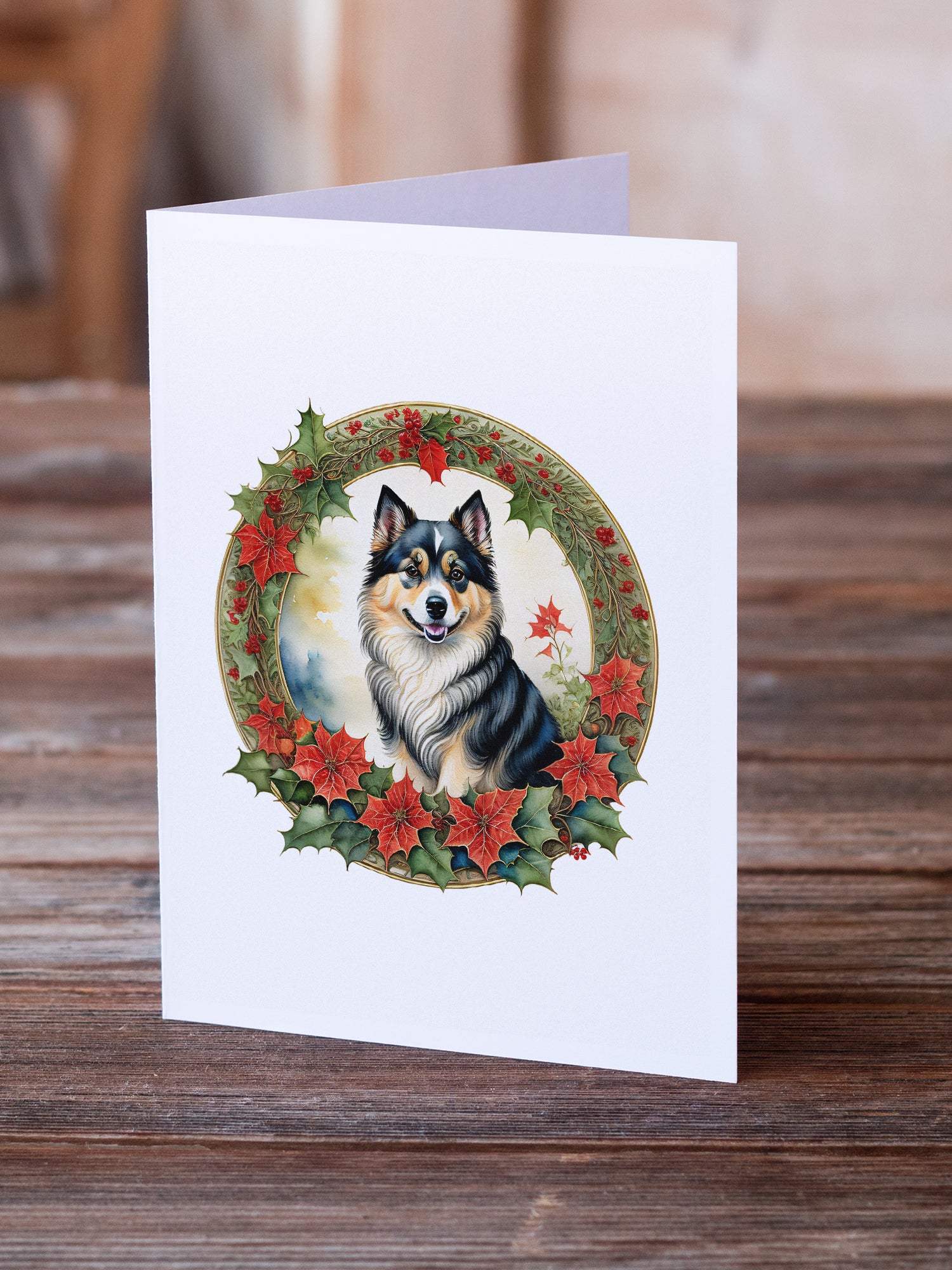 Finnish Lapphund Christmas Flowers Greeting Cards Pack of 8