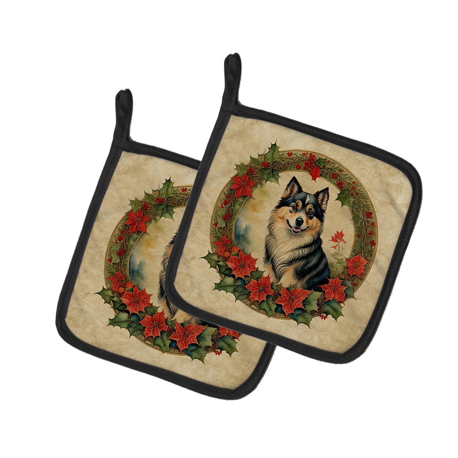 Buy this Finnish Lapphund Christmas Flowers Pair of Pot Holders