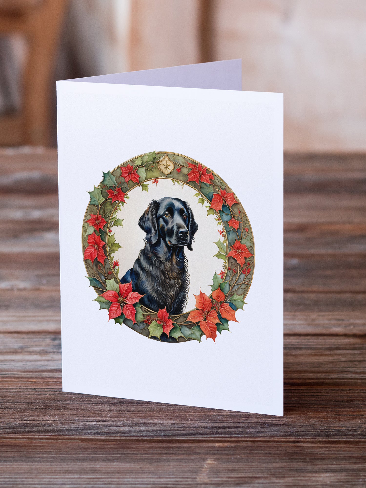 Buy this Flat-Coated Retriever Christmas Flowers Greeting Cards Pack of 8