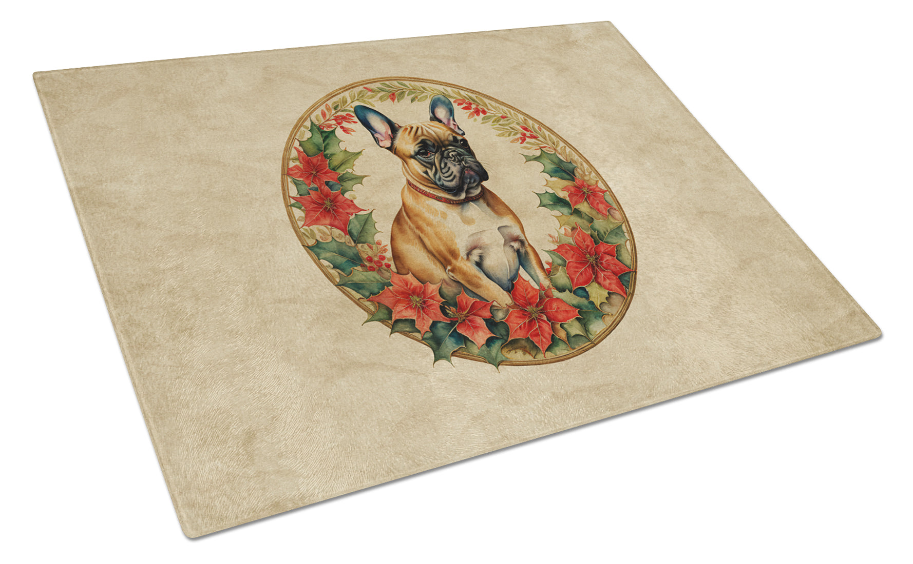 Buy this French Bulldog Christmas Flowers Glass Cutting Board