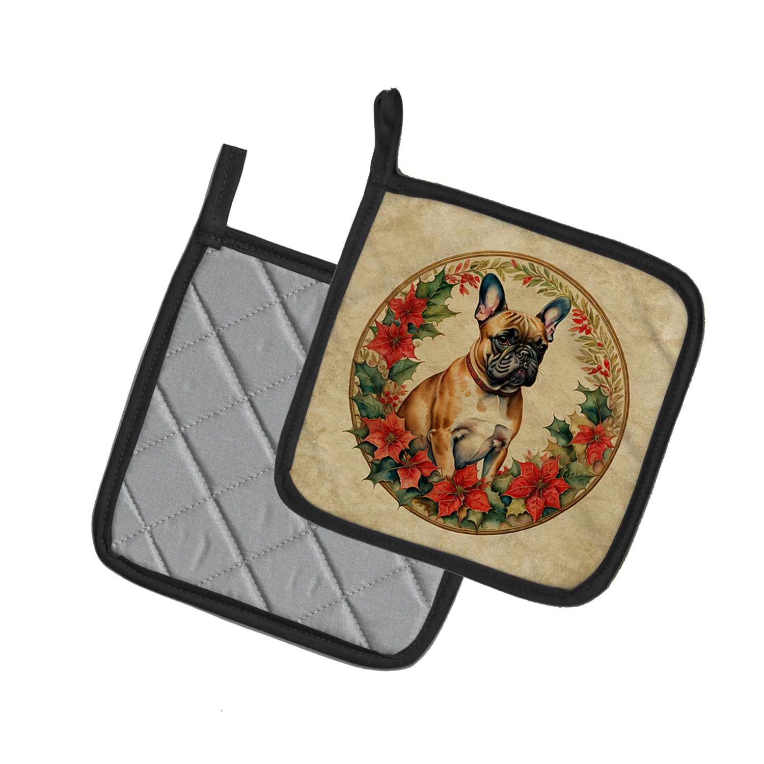 Buy this French Bulldog Christmas Flowers Pair of Pot Holders
