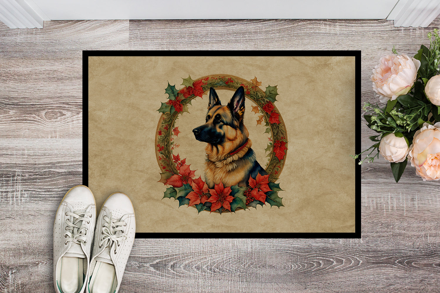 Buy this German Shepherd Christmas Flowers Doormat