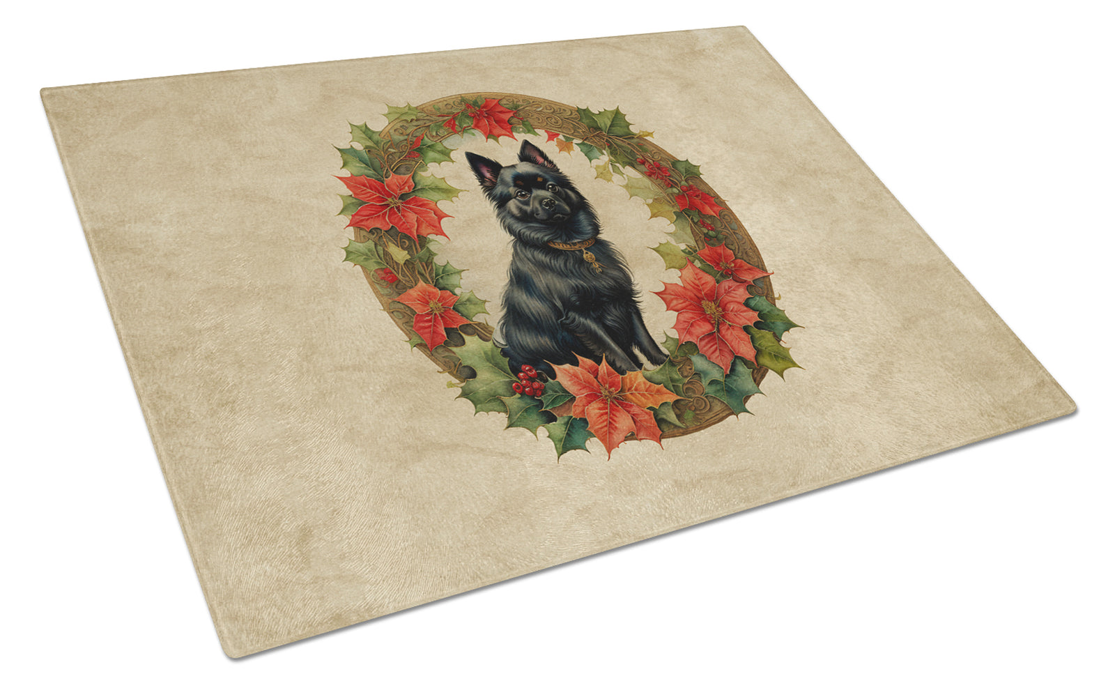 Buy this German Spitz Christmas Flowers Glass Cutting Board