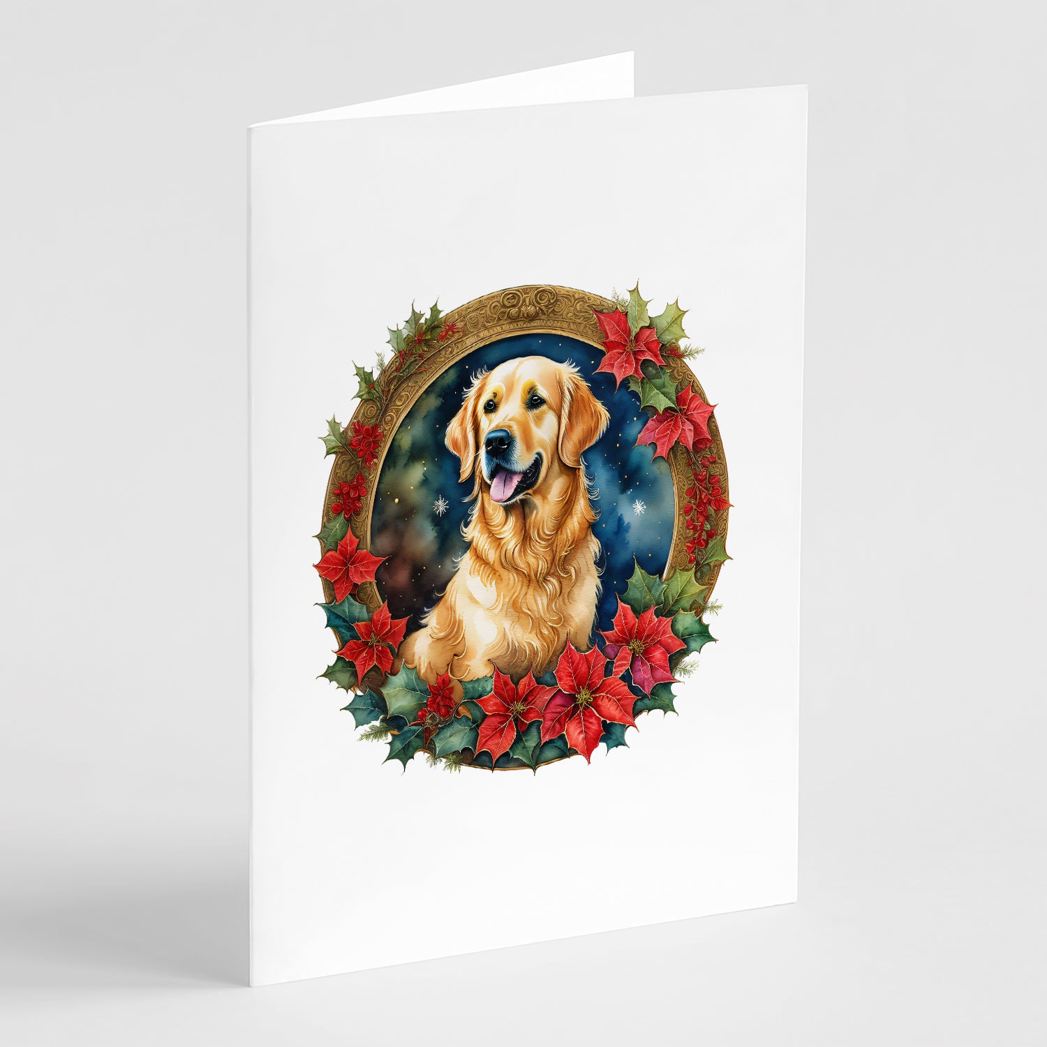Buy this Golden Retriever Christmas Flowers Greeting Cards Pack of 8