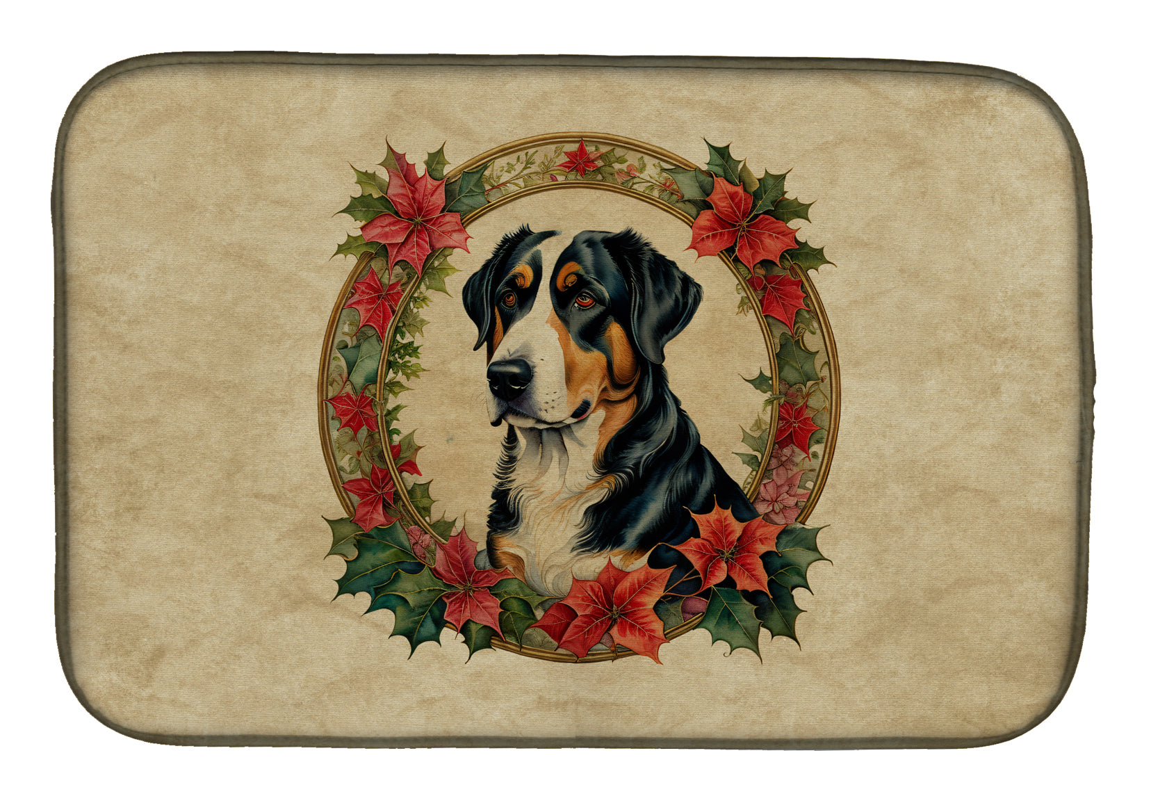Buy this Greater Swiss Mountain Dog Christmas Flowers Dish Drying Mat