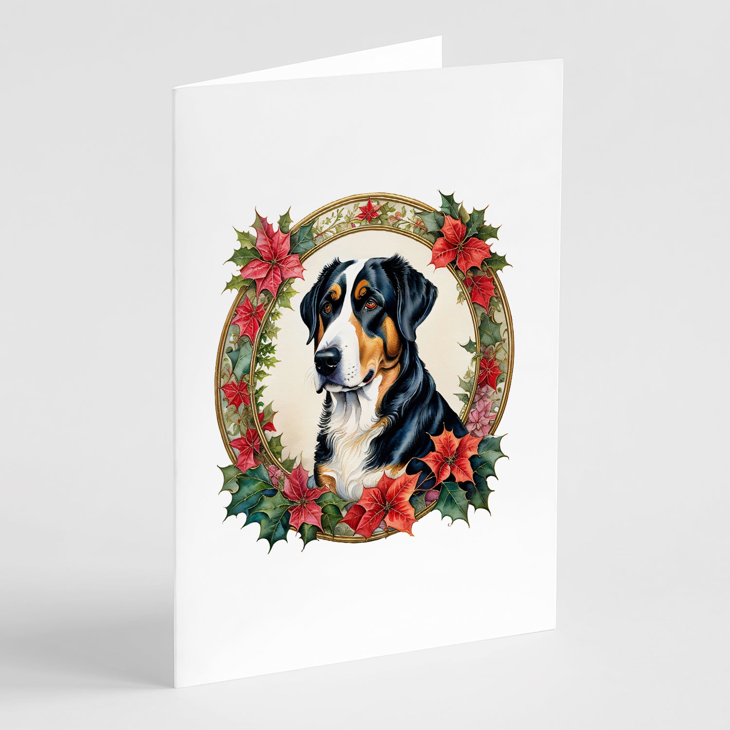 Buy this Greater Swiss Mountain Dog Christmas Flowers Greeting Cards Pack of 8