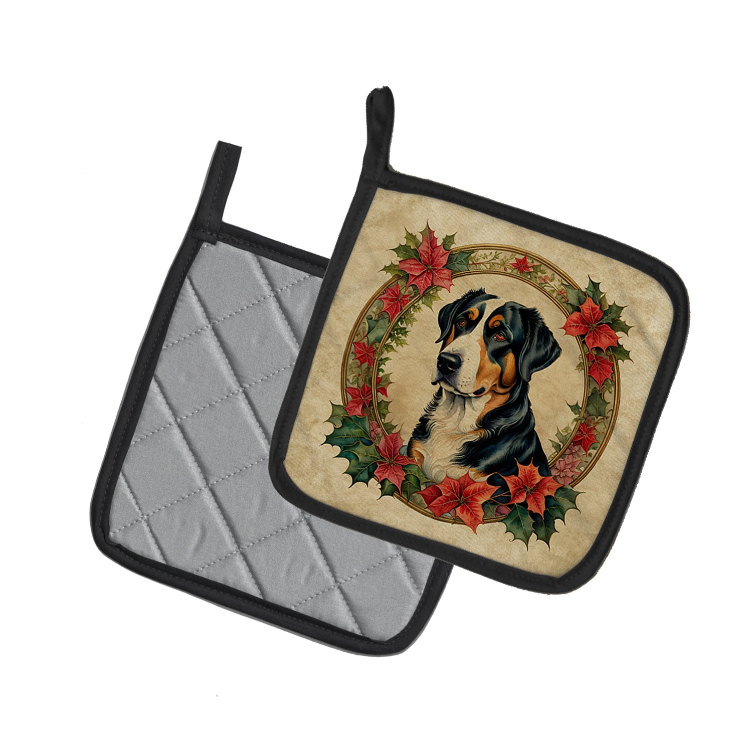 Buy this Greater Swiss Mountain Dog Christmas Flowers Pair of Pot Holders