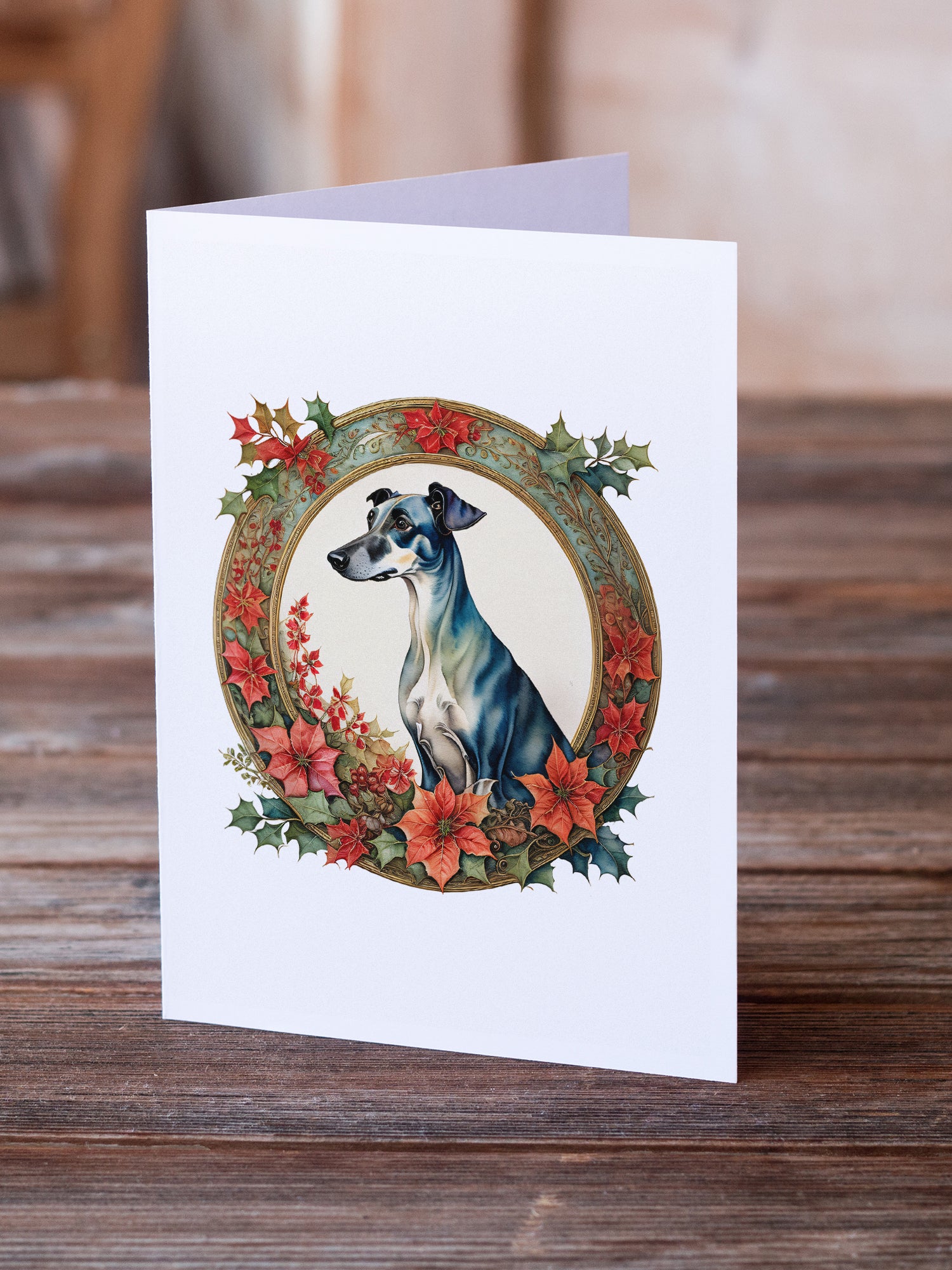 Buy this Greyhound Christmas Flowers Greeting Cards Pack of 8