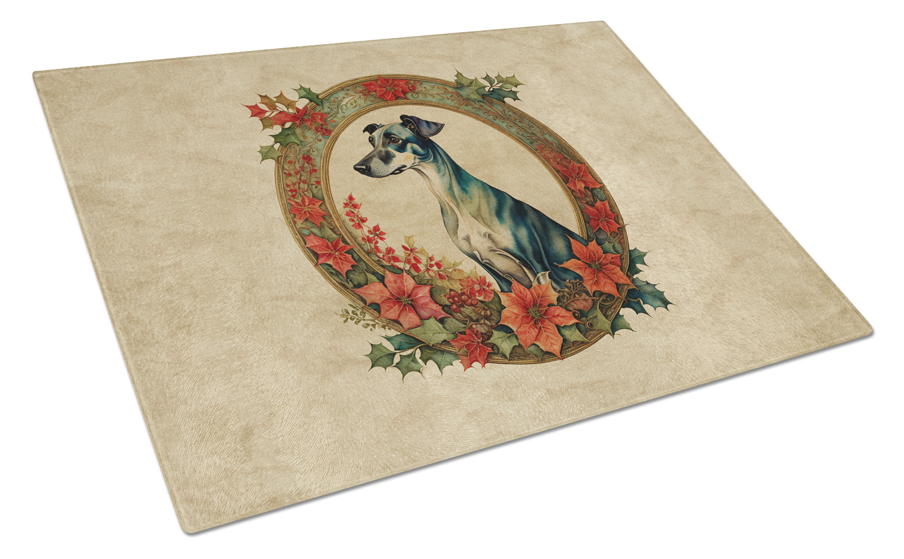 Buy this Greyhound Christmas Flowers Glass Cutting Board