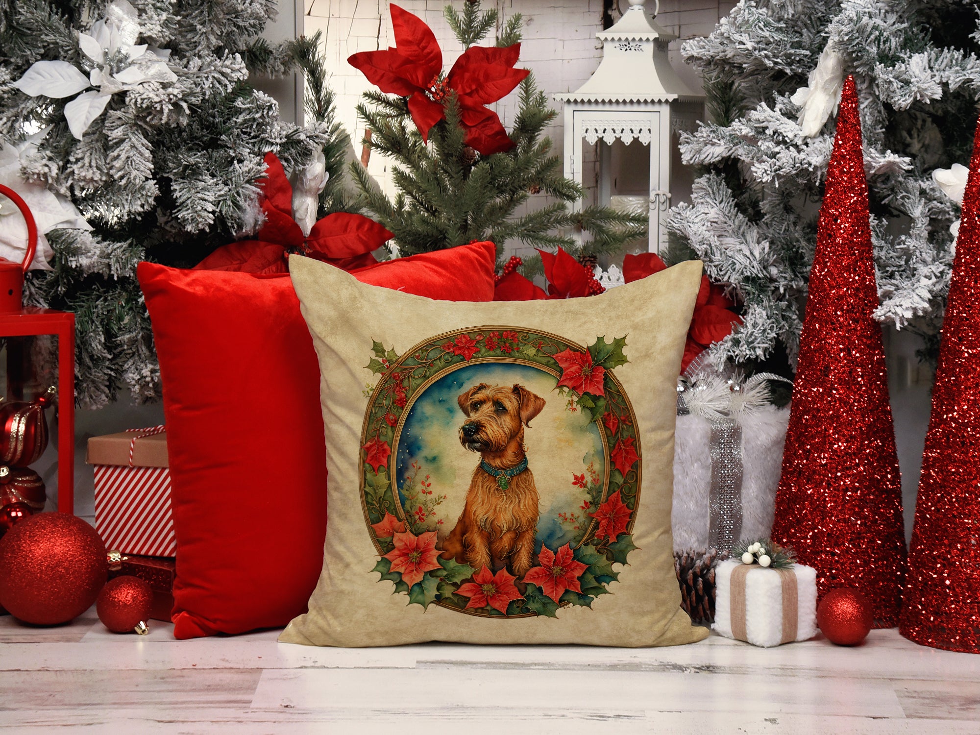 Buy this Irish Terrier Christmas Flowers Throw Pillow