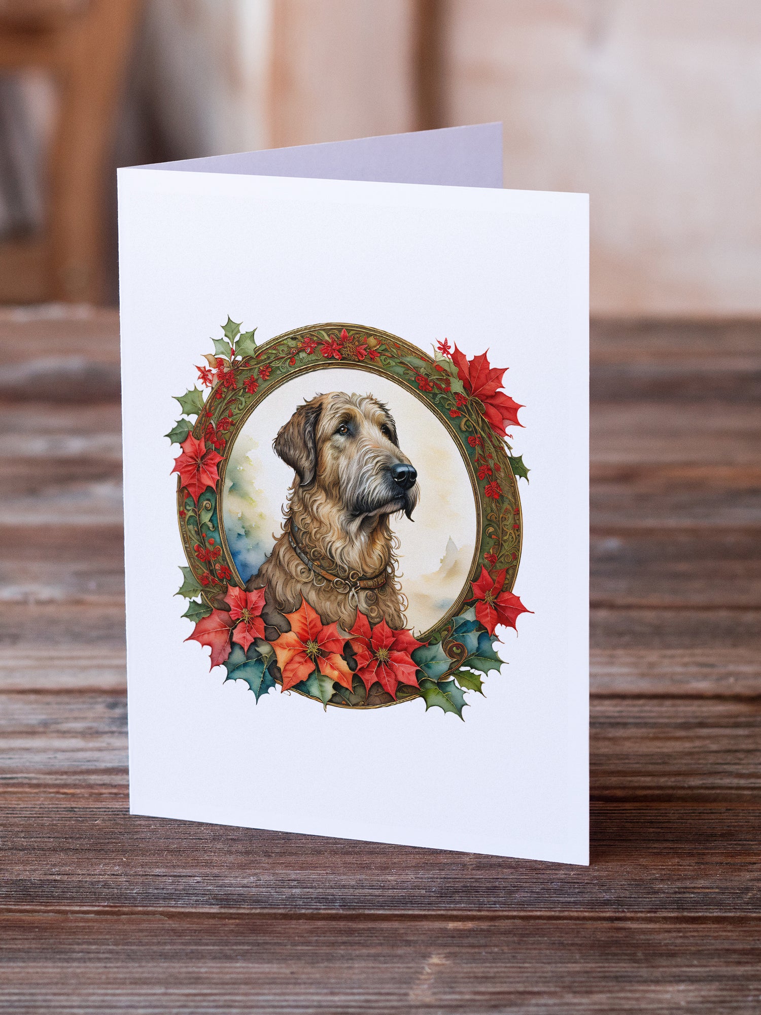 Irish Wolfhound Christmas Flowers Greeting Cards Pack of 8