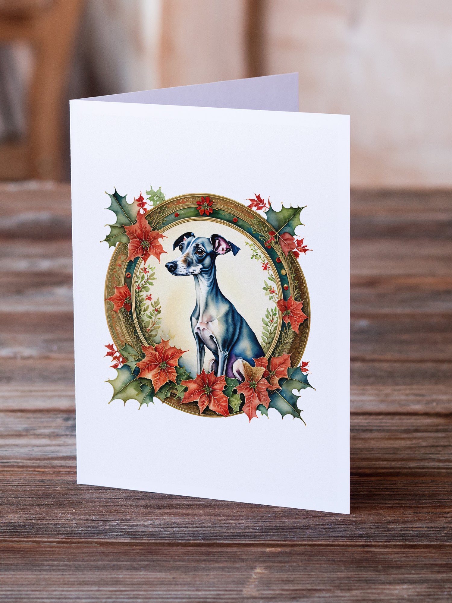 Buy this Italian Greyhound Christmas Flowers Greeting Cards Pack of 8