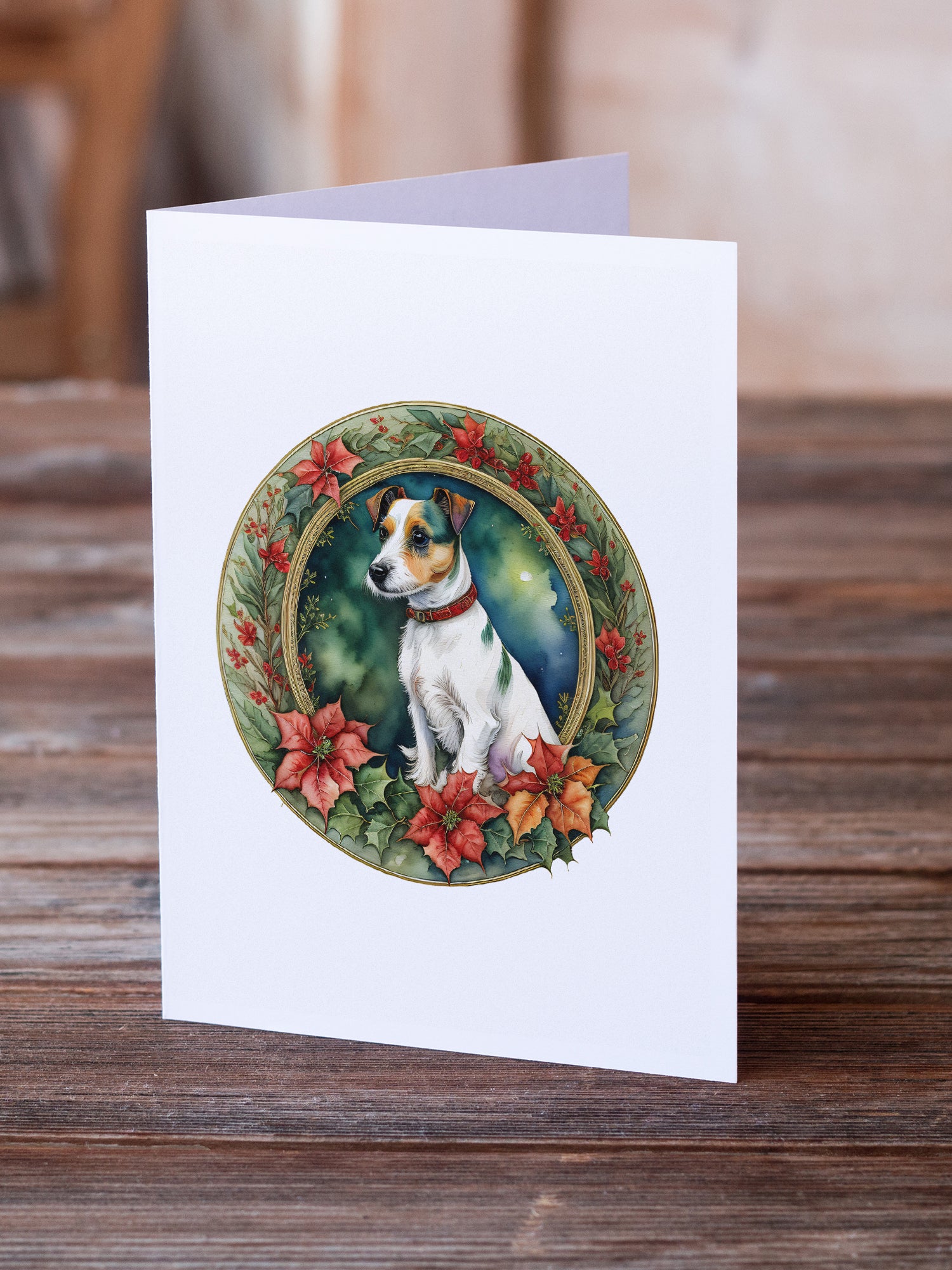 Buy this Jack Russell Terrier Christmas Flowers Greeting Cards Pack of 8