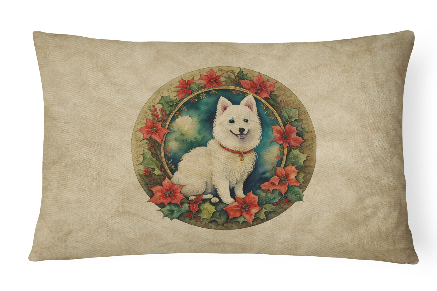 Buy this Japanese Spitz Christmas Flowers Throw Pillow