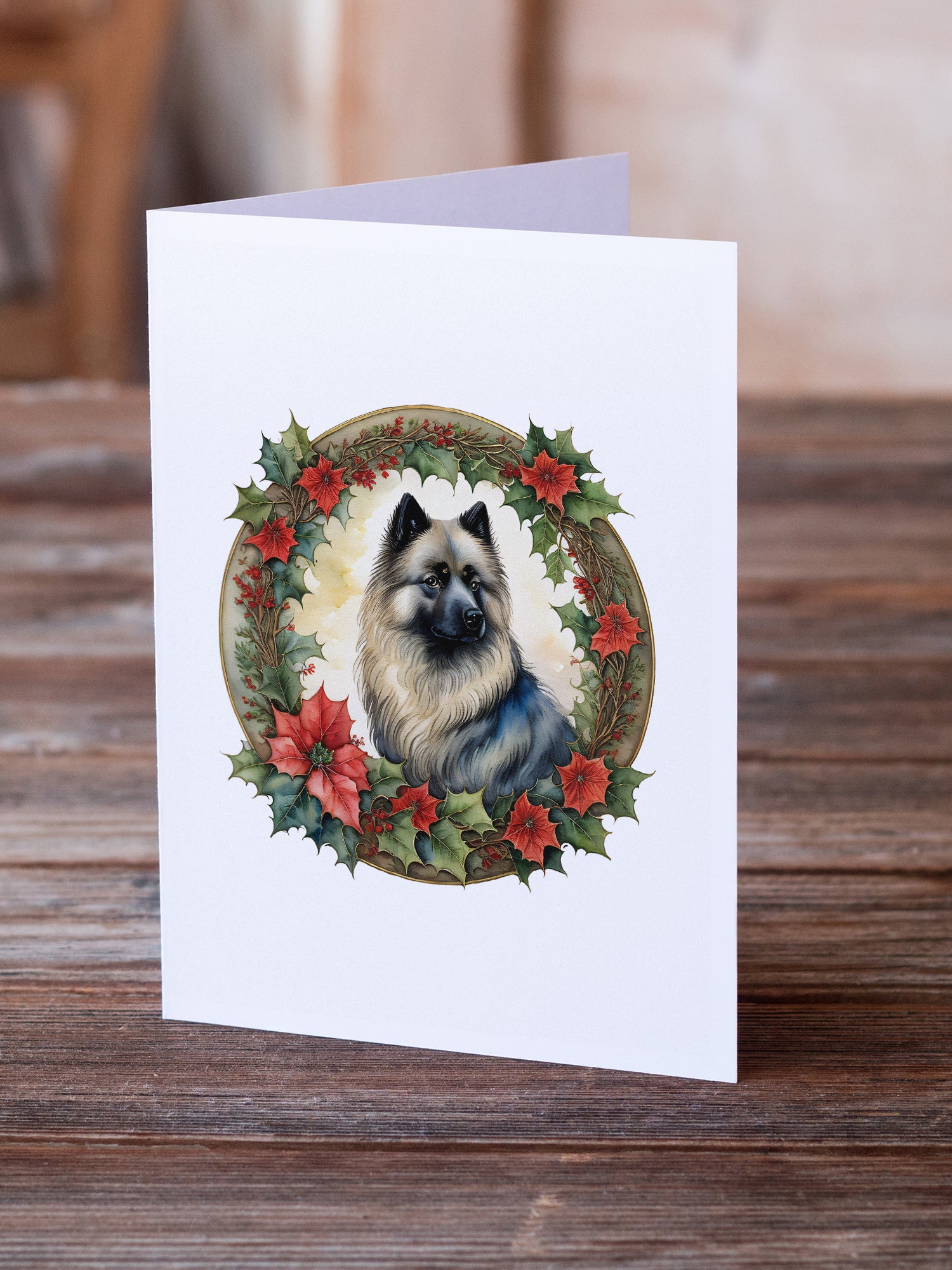Buy this Keeshond Christmas Flowers Greeting Cards Pack of 8