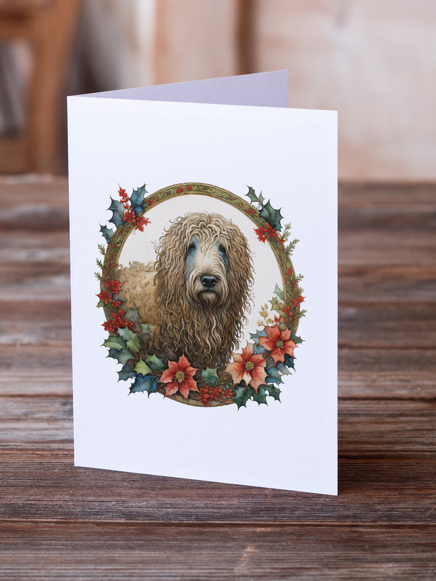 Buy this Komondor Christmas Flowers Greeting Cards Pack of 8