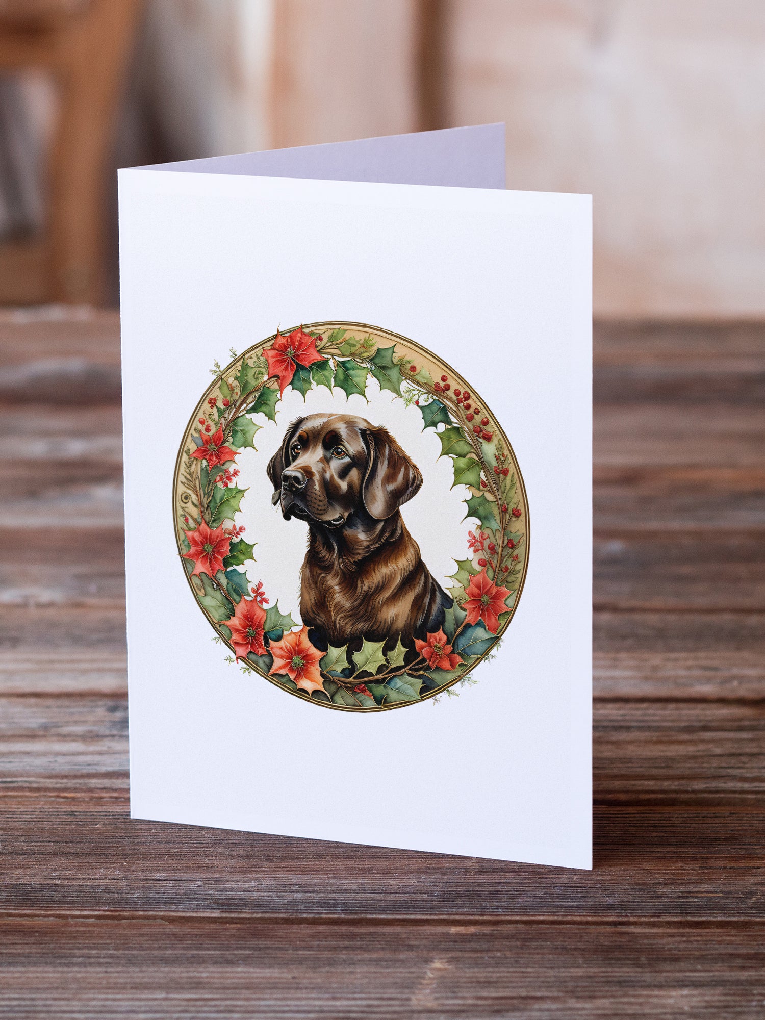 Buy this Labrador Retriever Christmas Flowers Greeting Cards Pack of 8