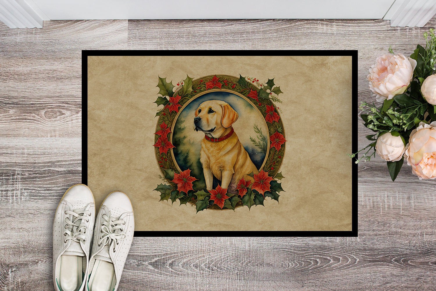 Buy this Labrador Retriever Christmas Flowers Doormat