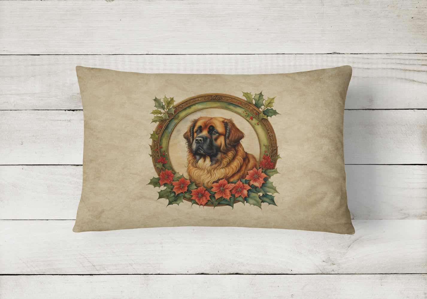 Buy this Leonberger Christmas Flowers Throw Pillow