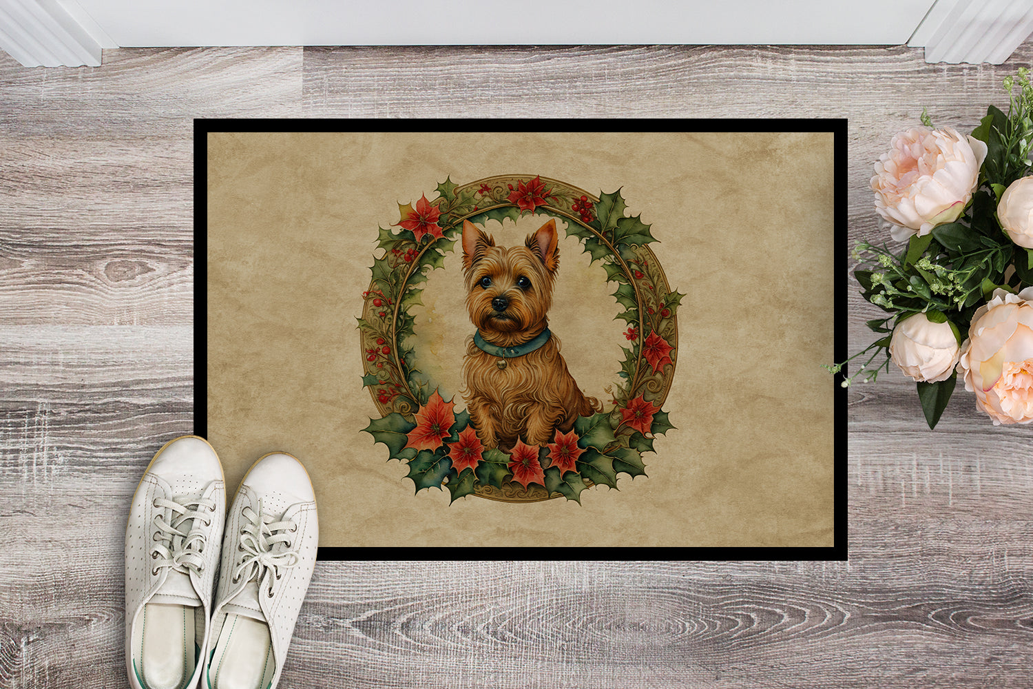Buy this Norwich Terrier Christmas Flowers Doormat