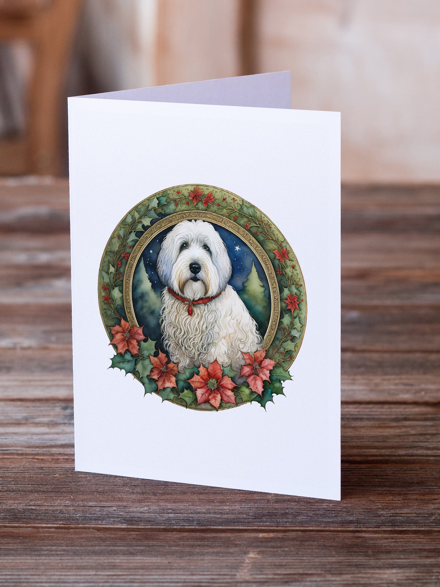 Buy this Old English Sheepdog Christmas Flowers Greeting Cards Pack of 8
